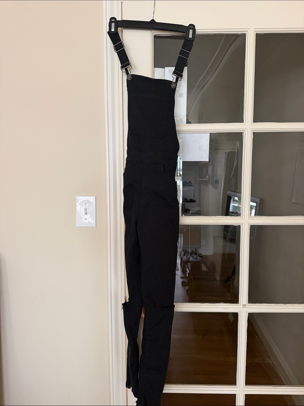 Sneak Peek Black Slim Denim Women's Overalls with Adjustable Buckle Straps